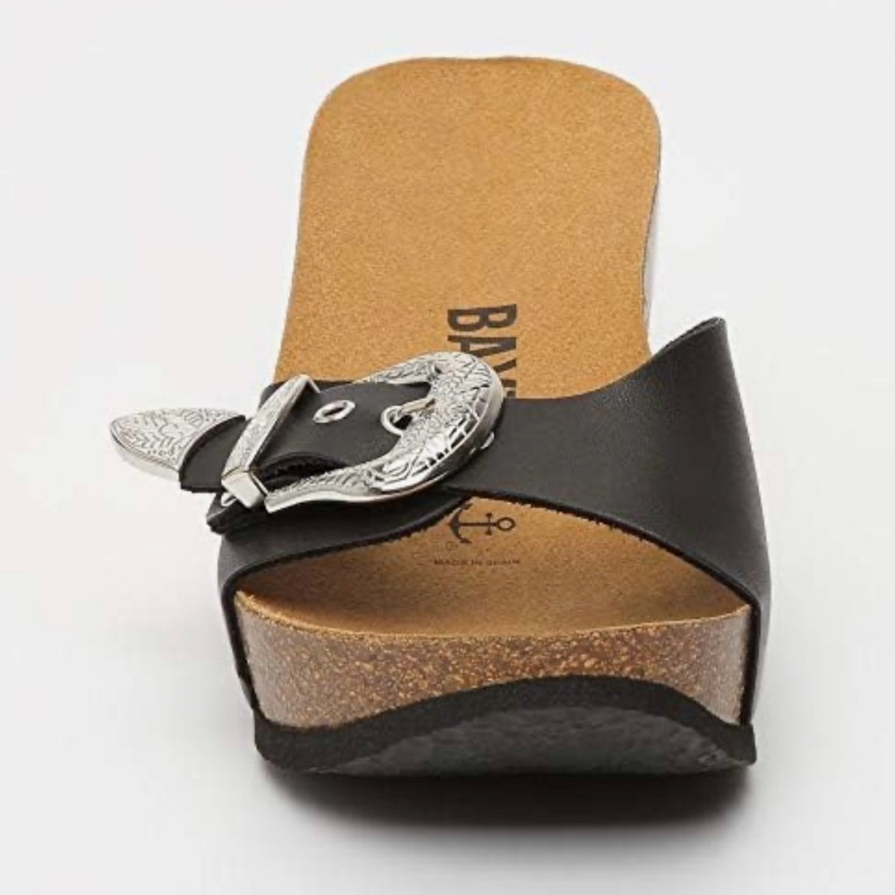 New Black Bayton Mules with Silver Western  Buckle and Contoured Footbed Sz8-8.5